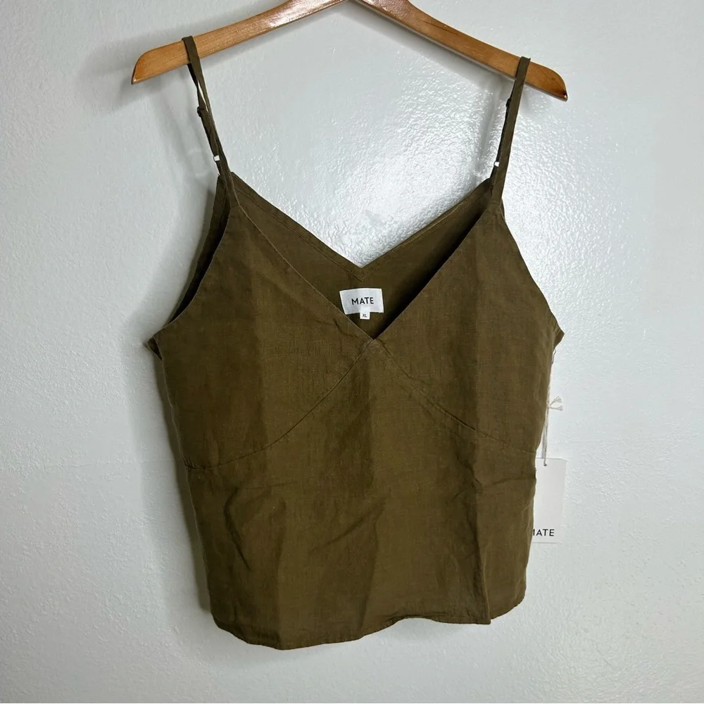 NWT MATE The Label 100% Linen Camisole Tank Top Green Size XL